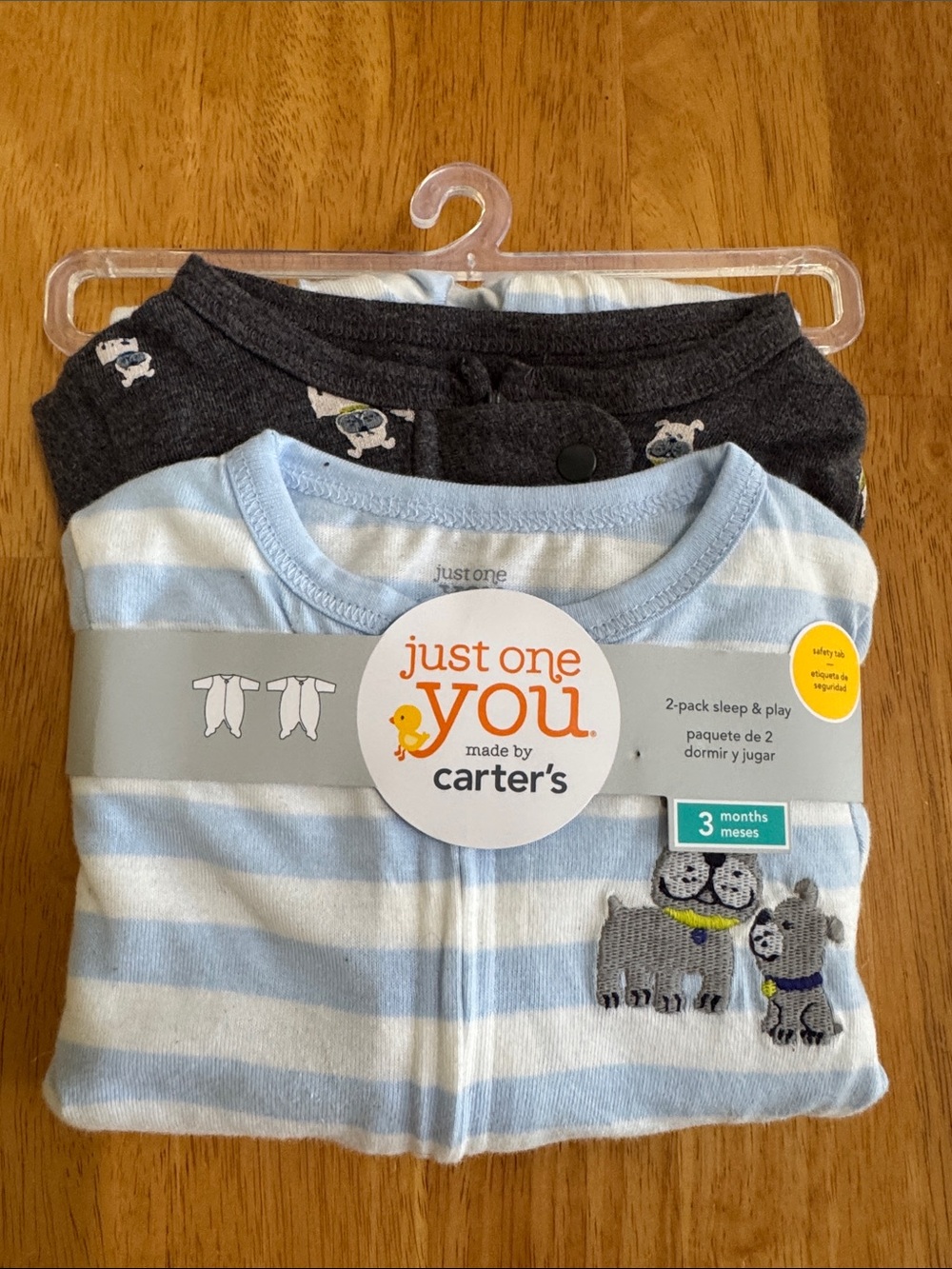 Carter's 2-Pack Baby Sleep & Play Rompers Lt Blue/White Stripe & Dark Grey Print